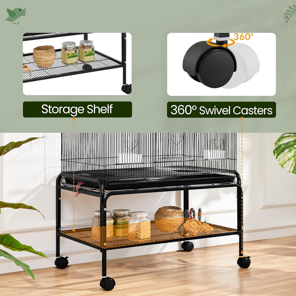 53'' Large Bird Cage Budgie Cage for Parakeets Cockatiels Conures Lovebirds Parrots with Rolling Stand