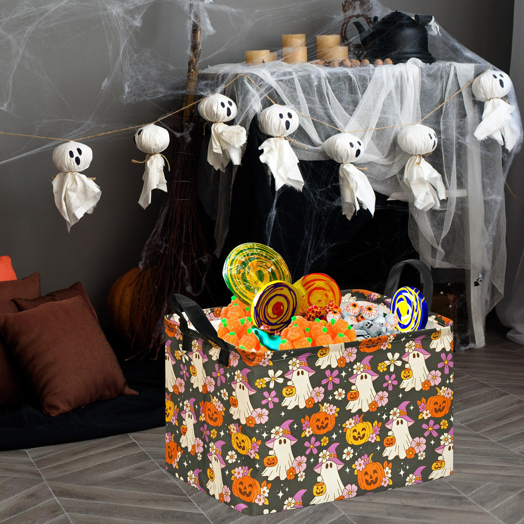 Halloween Pumpkin Ghost Storage Basket, Foldable Toy Organizer Bin