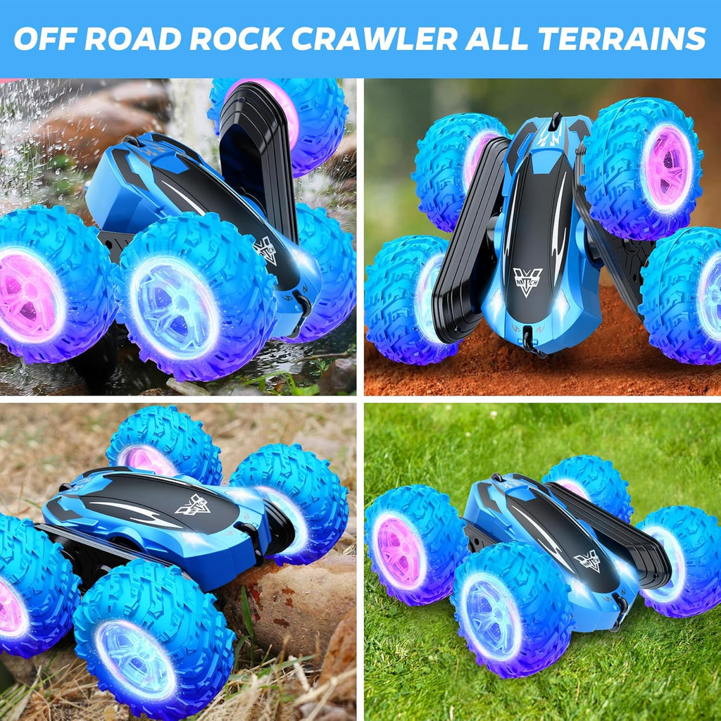 Remote Control Car, 2.4GHz Double Sided 360° Flips Rotating Electric Race RC Stunt Car, LED Wheel & Headlight High