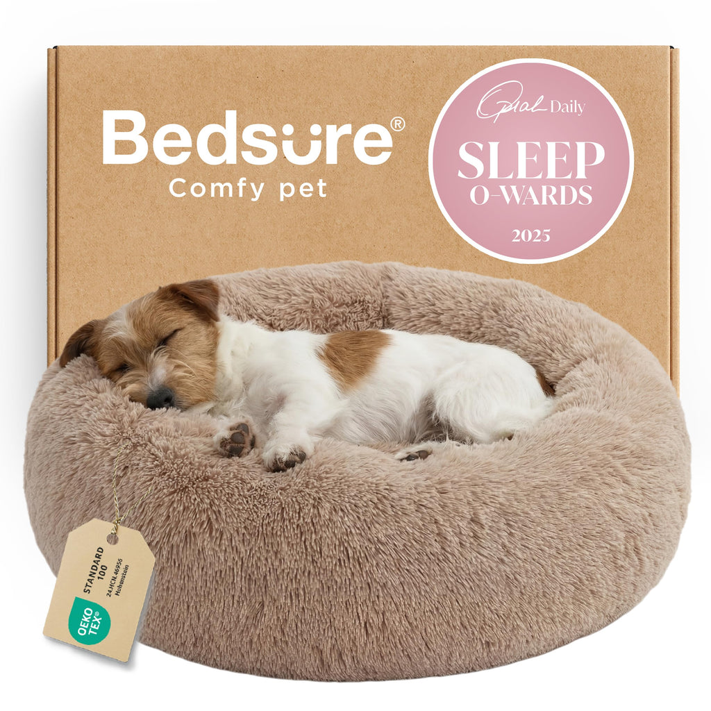 Calming Small Medium Dog Bed Donut Washable Puppy Bed,27ins Camel