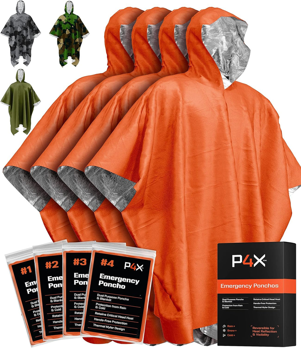 Emergency Mylar Poncho – Survival Rain Poncho with Hood – Lightweight, Compact, Reusable Emergency Blanket Poncho for