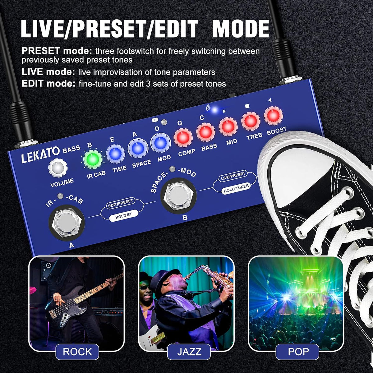 Bass Multi Effects Pedal, Guiter Peda with IR Loading 9 AMP Models, Delay Reverb Chorus, Multi Effects Processor for