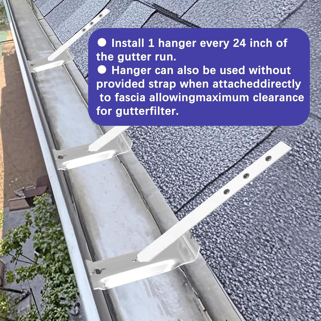 15 Sets 5 Inch Aluminum Gutter Hangers with 9.5 Inch Straps and Rust-Resistant Screws, Gutter Brackets for Eavesless