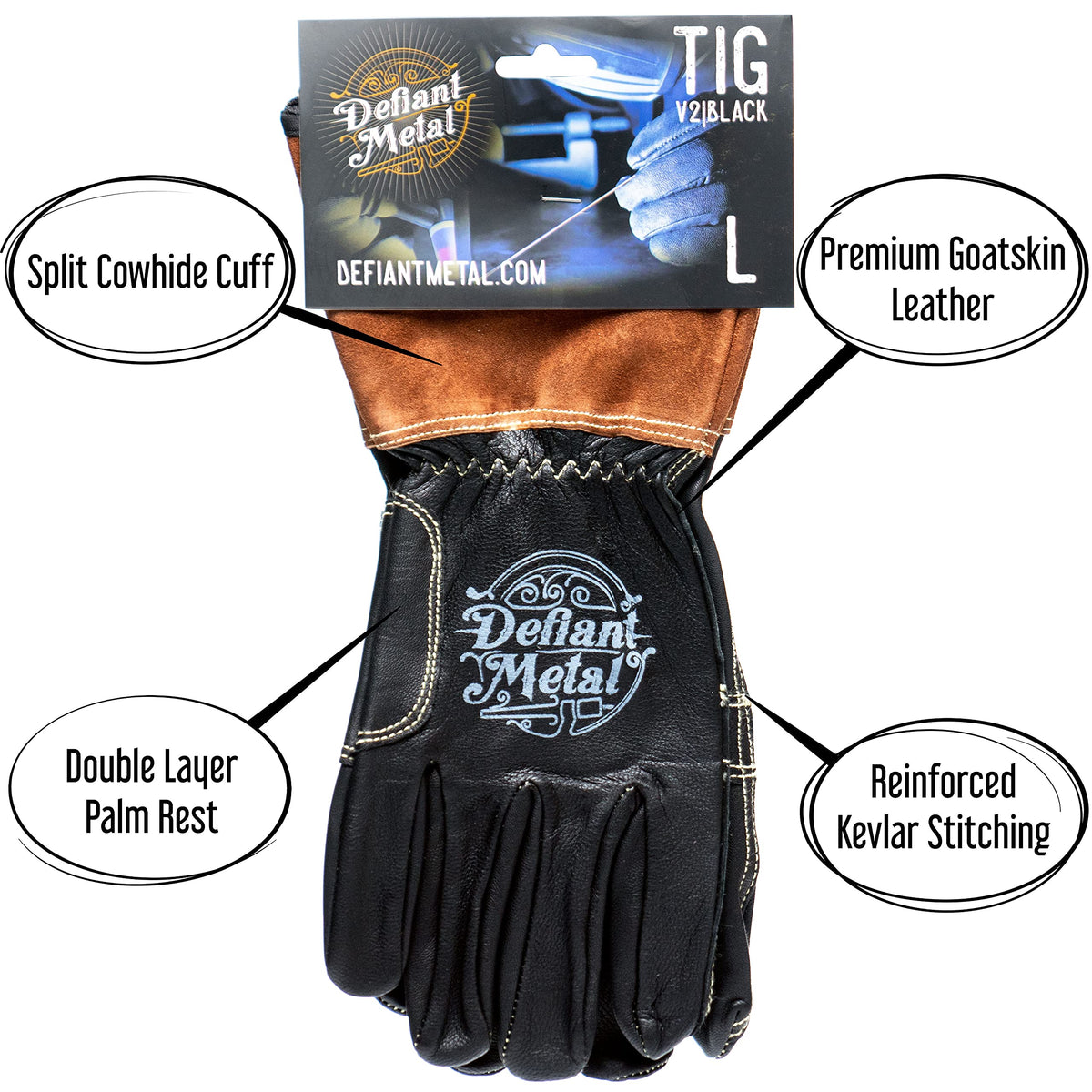 TIG Welding Gloves - Premium Black Goatskin Leather (Medium)