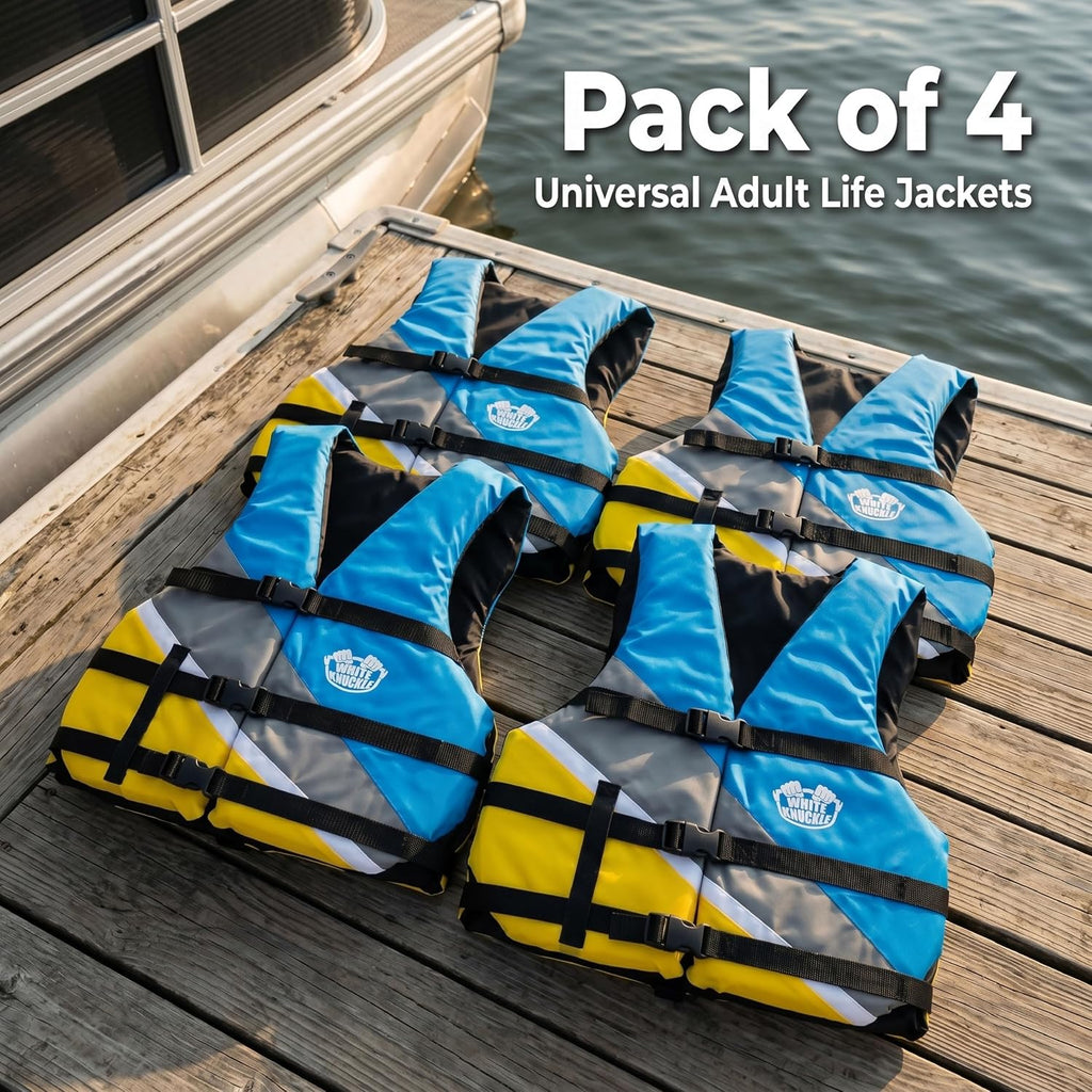 Life Jackets for Adults, Pack of 4 Universal Adult Life Vest, US Coast Guard Approved Boating Safety Vest with