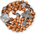 Nazareth Store Sacred St Michael Wood Beads Rosary Solid Wooden Prayer Chaplet with Cross Saint Medal & Silver Pardon