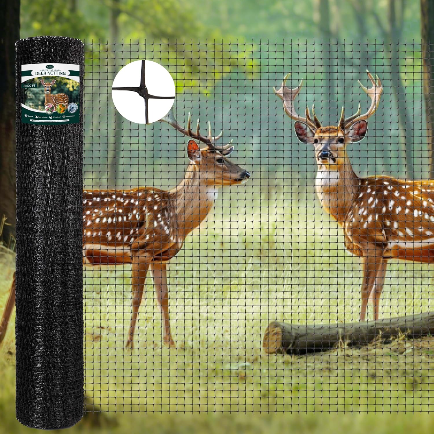 Deer Fence Netting, 8FT x 100FT Heavy Duty Black PP Coated, Garden Protection Barrier, 0.7"x0.7" 70gr/sqm Mesh