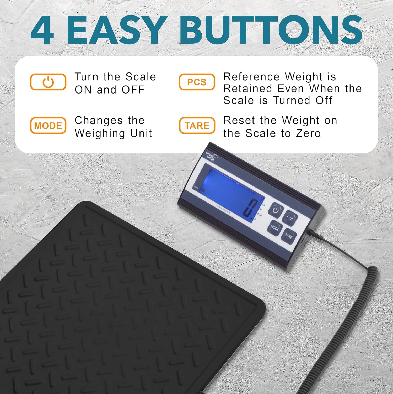 Digital Postal Shipping Scale, 440 lb Capacity, 1 oz Readability, Tare Function, Battery or USB-C Power, Corded
