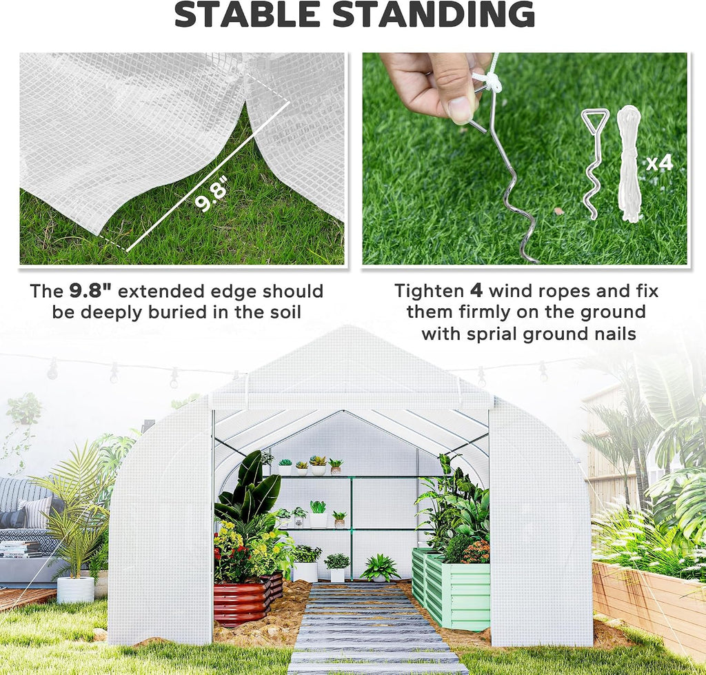 20 x 10 x 7 ft Outdoor Walk-in Greenhouse Zippered Door White | Tunnel Green House, Roll-up Windows, PE Cover, Heavy