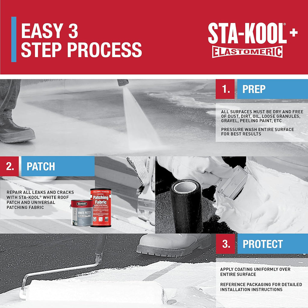 Sta-kool Elastomeric Roof Coating, White, RV Roof Coating 5 Gallon