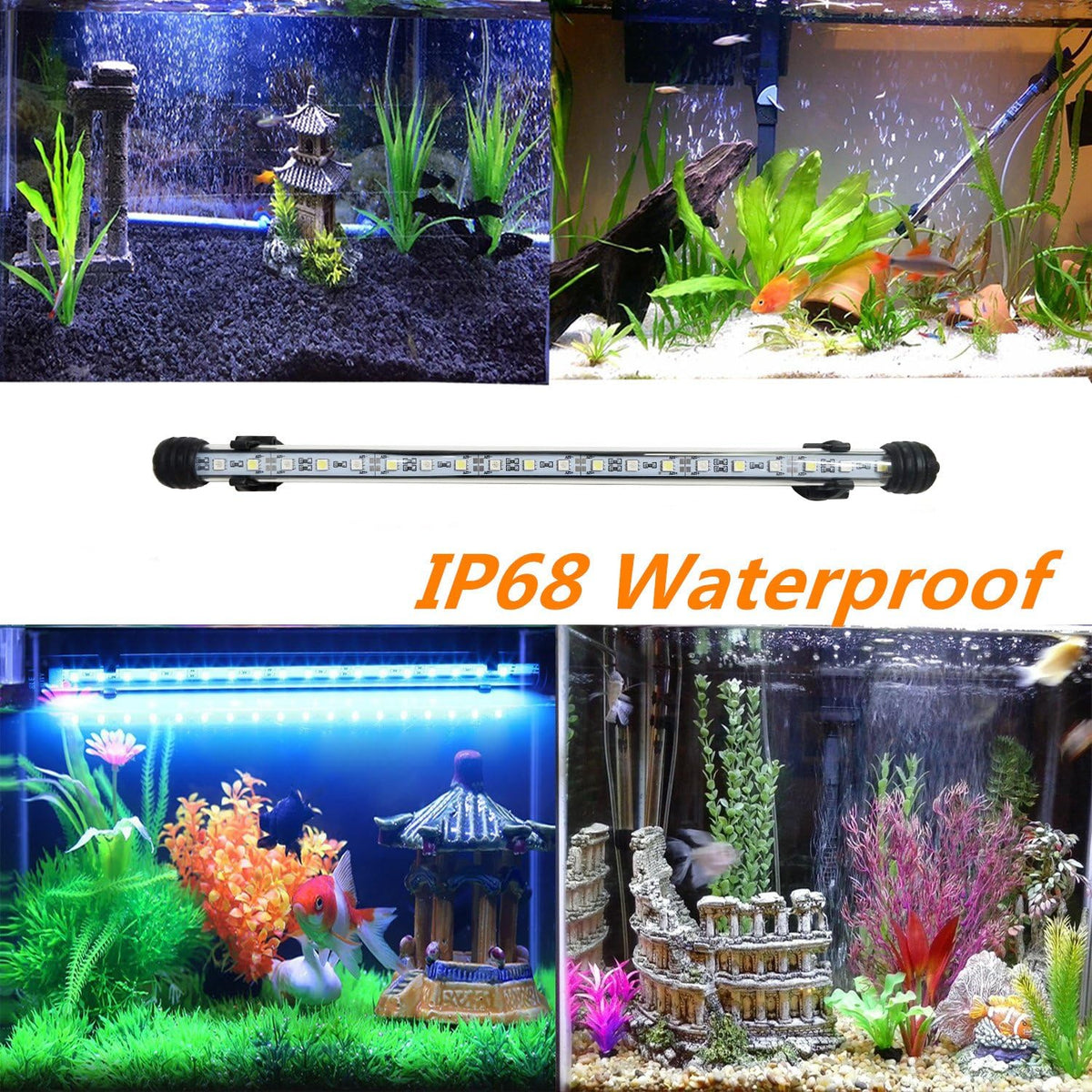 15 inches LED Aquarium Light, 2.5W Fish Tank Light Underwater Light Submersible Crystal Glass Lights, 21 LED Beads 12