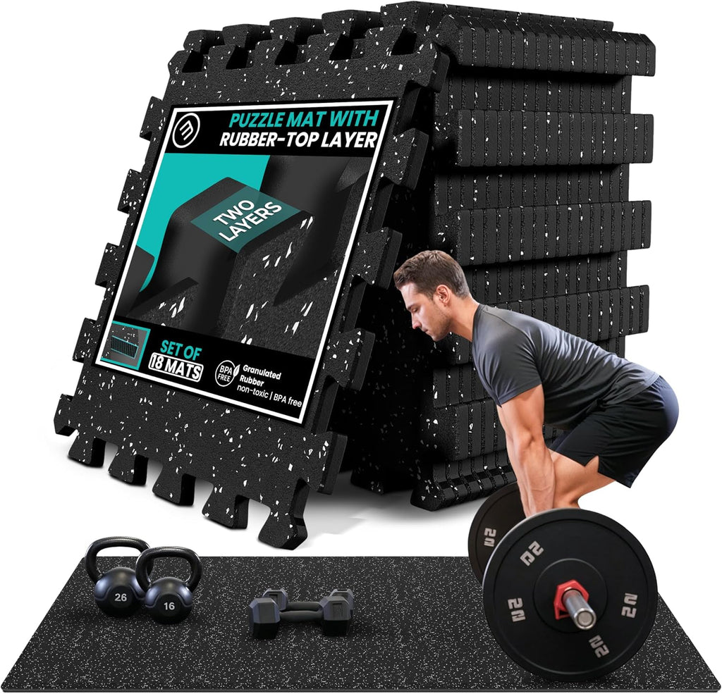 Gym Mats Set - EVA Interlocking Foam Floor Tiles (12.6"x12.6"x0.4") Protective Gym Flooring Sports Home Workout