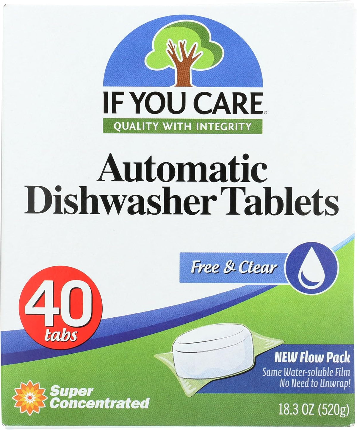 Dishwasher Tablets 40 Count - Powerful, Plant Based, Concentrated, Biodegradable, Natural Dish Cleaner Detergent