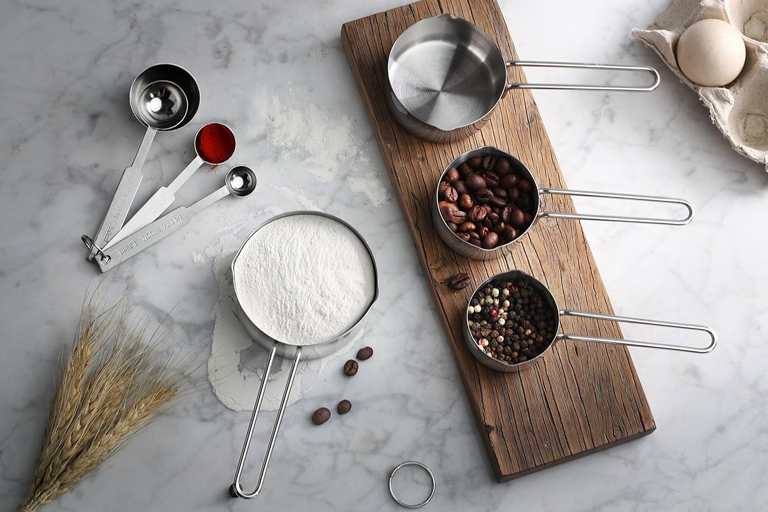 42917 Stainless Steel Measuring Cups and Spoons Set, 8-Piece Metal Measuring Set for Baking, Cooking, Dry and Liquid