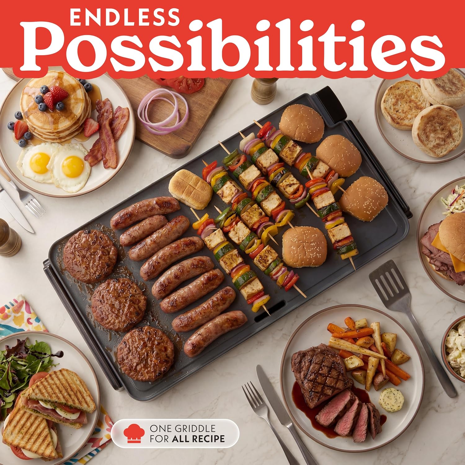 22 Inch XL Electric Griddle Pan - Nonstick Extra Large Flat Top Ceramic Surface, Countertop Cooker, Adjustable