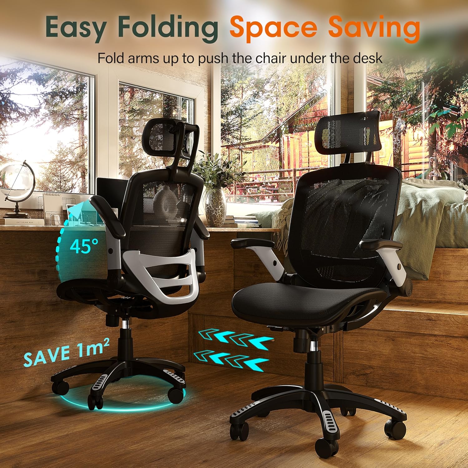 Ergonomic Office Chair, High Back Home Desk Chair with Headrest, Flip-Up Arms, 90-120° Tilt Lock and Wide Cushion