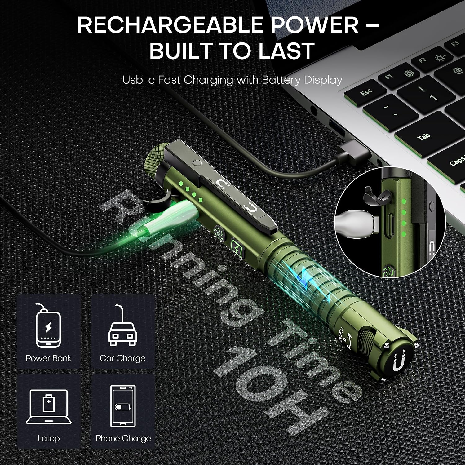 EDC Flashlight Rechargeable,800 Lumen Small Flashlight with Magnetic Clip & Base, 11 Modes LED Flashlight,Glass