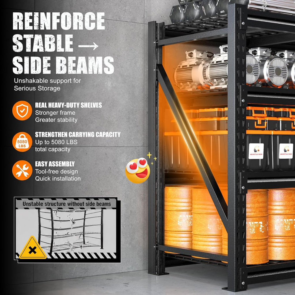 5080LBS Heavy Duty Garage Shelving, 68.2''W Large Metal Storage Shelves with Steel Industrial Structure, Adjustable