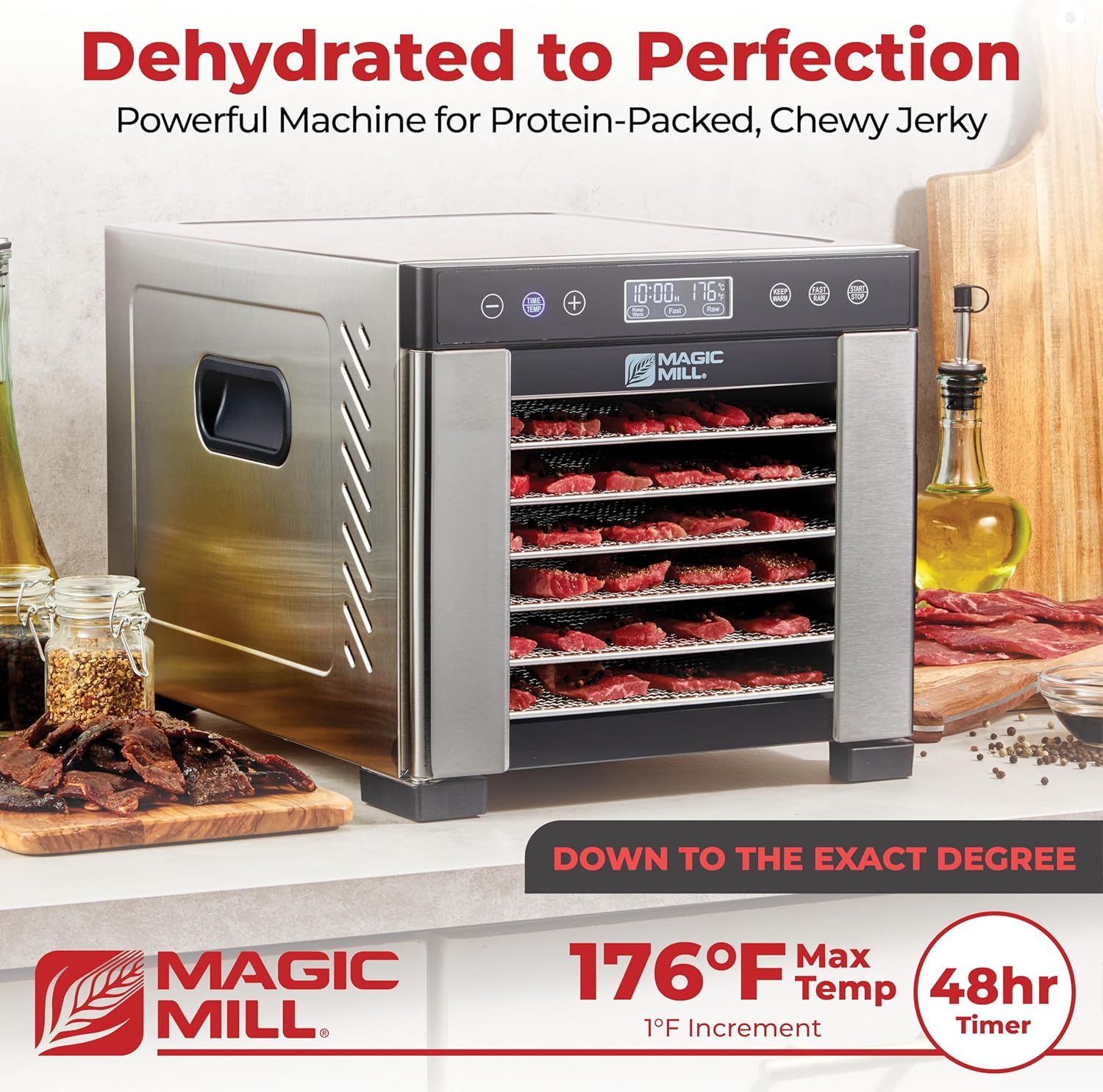 Pro Food Dehydrator Machine | 7 XL Stainless Steel Trays | Dryer for Jerky, Dog Treats, Herb, Meat, Beef, Fruit |