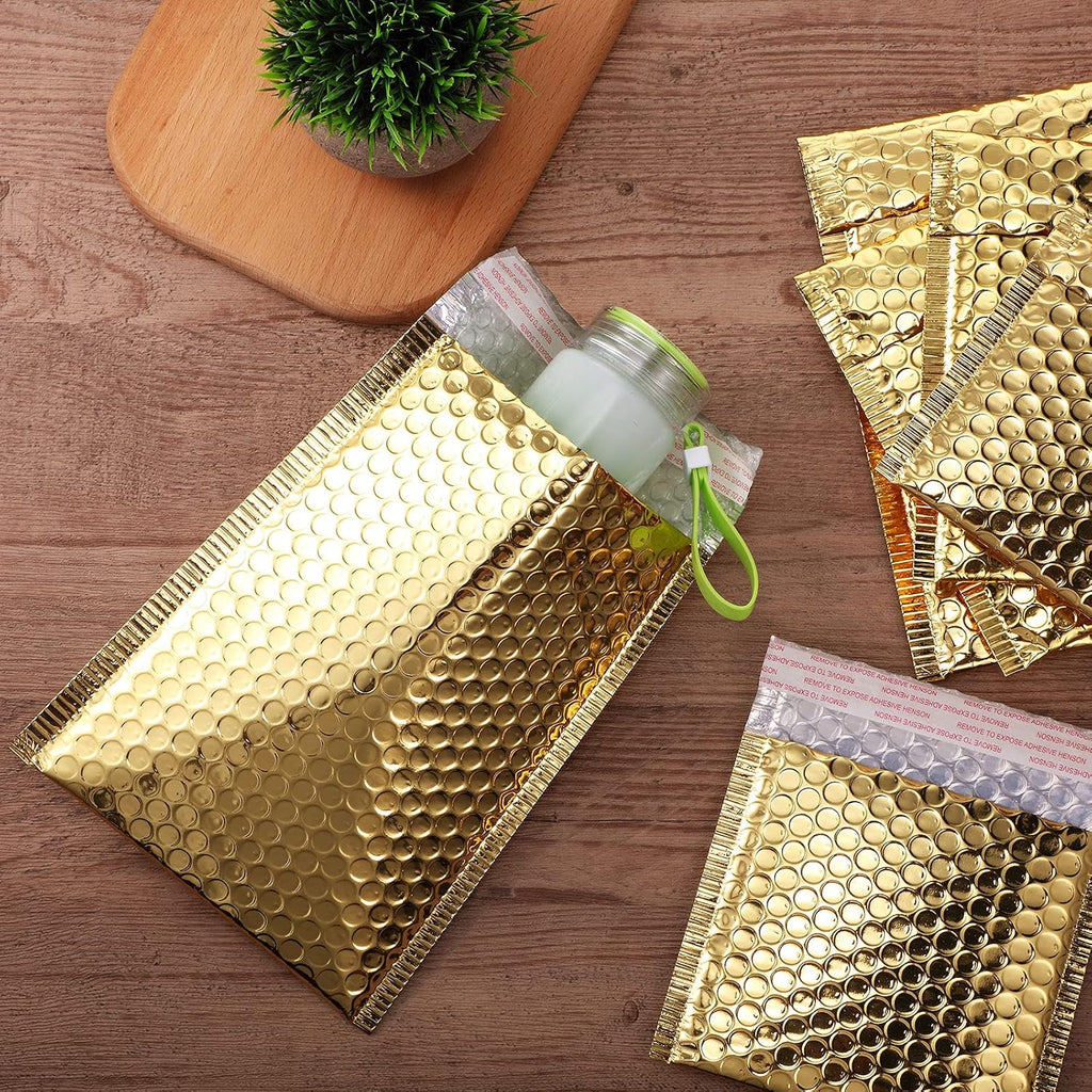 50 Pcs Bubble Mailers 3 Sizes, Bubble Shipping Envelopes, Gold