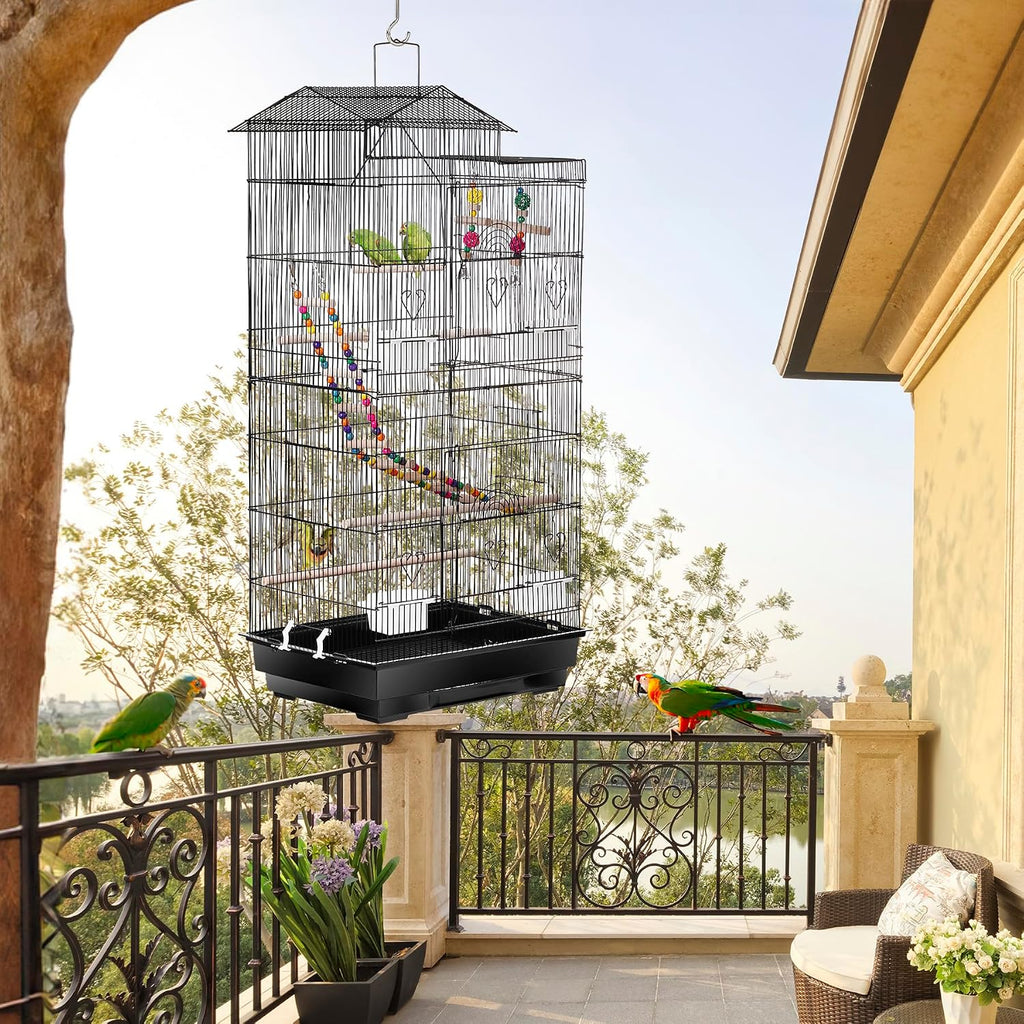 39-Inch Roof Top Bird Cage Large Flight Parrot Cage w/Toys for Small Quaker Cockatiel Sun Conure Parakeet Finch Green