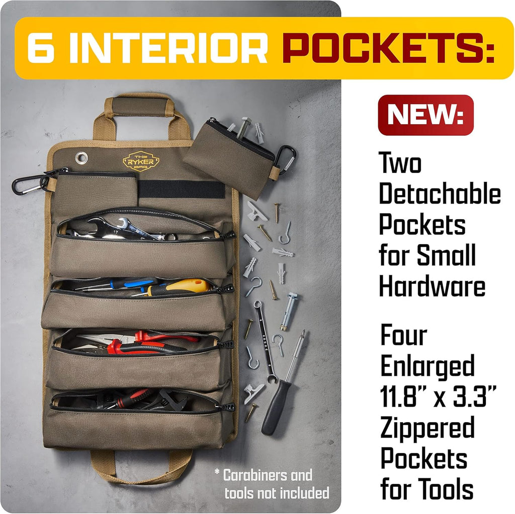The Ryker Roll Up Tool Bag Organizer Gifts for Dad. Heavy Duty Motorcycle Tool Roll Bag Organizer. Portable Rollup