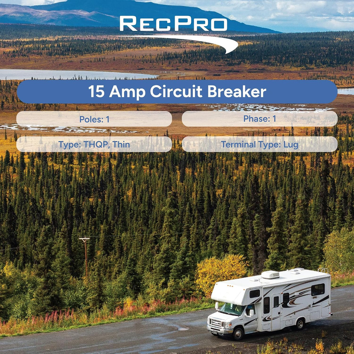 RecPro 15 Amp Single Pole Circuit Breaker for RV, GE Equivalent