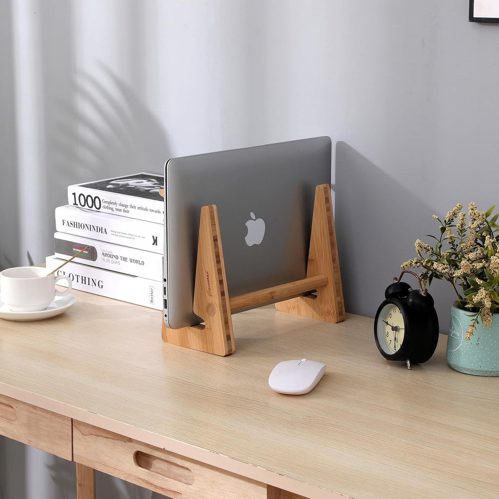Nuvograin Laptop Stand, Wooden Vertical Laptop Stand for Desk, Bamboo Laptop Stand Compatible with MacBook Air