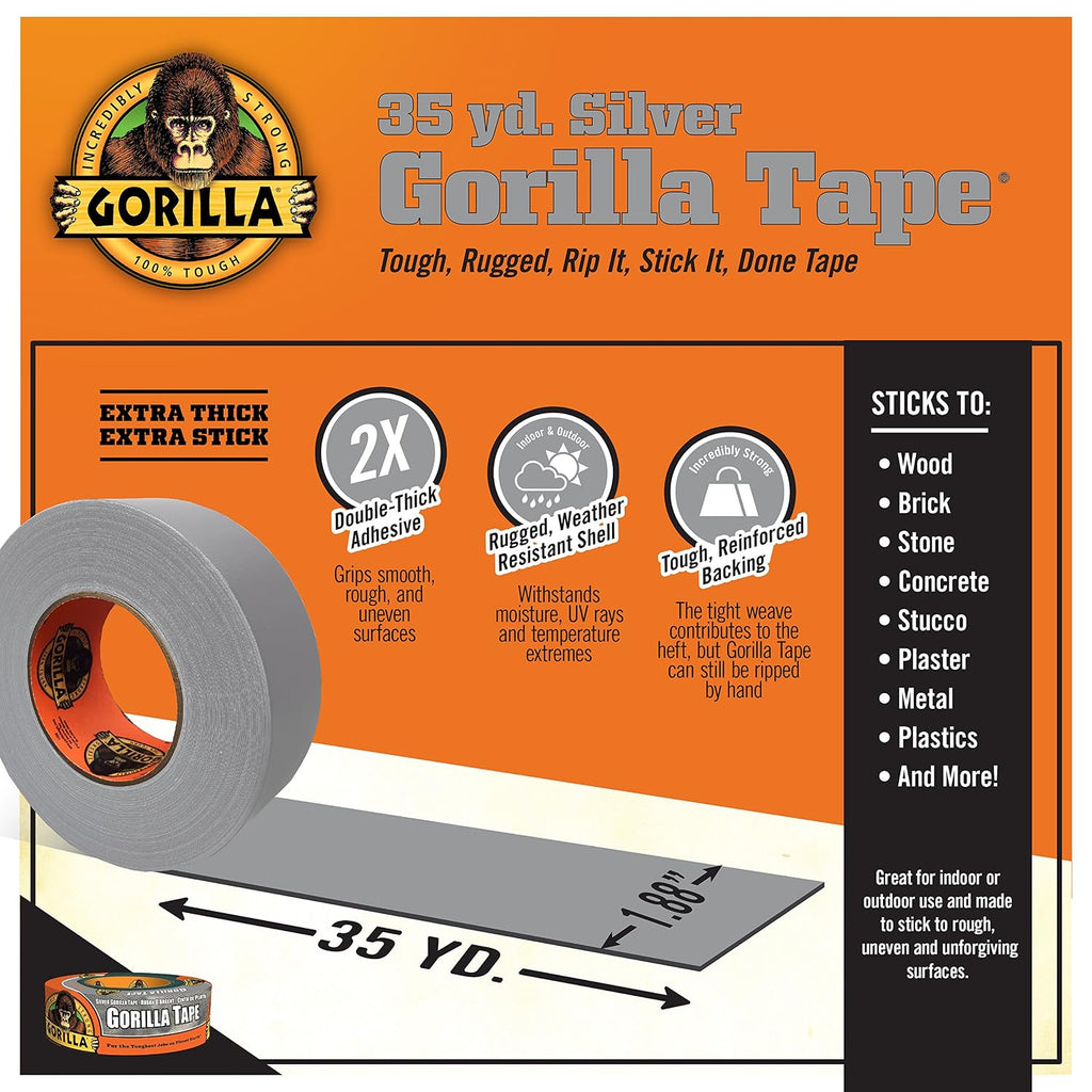 Tape, Silver Duct Tape, 1.88" x 35 yd, Silver, (Pack of 6)
