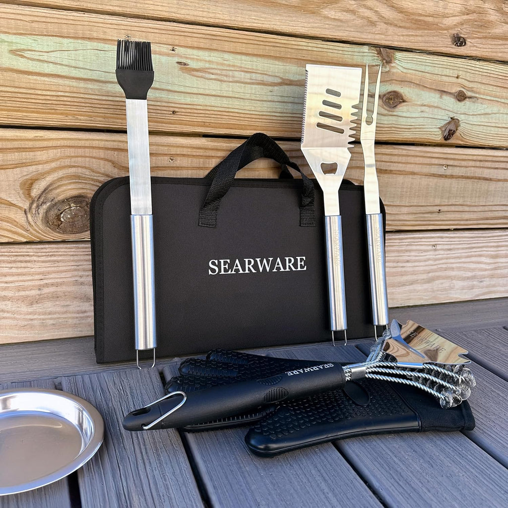 Barbecue Grill Tool Set - Stainless Steel - Strong Durable Design - Heat Resistant Glove & Bristle Free Grill Brush
