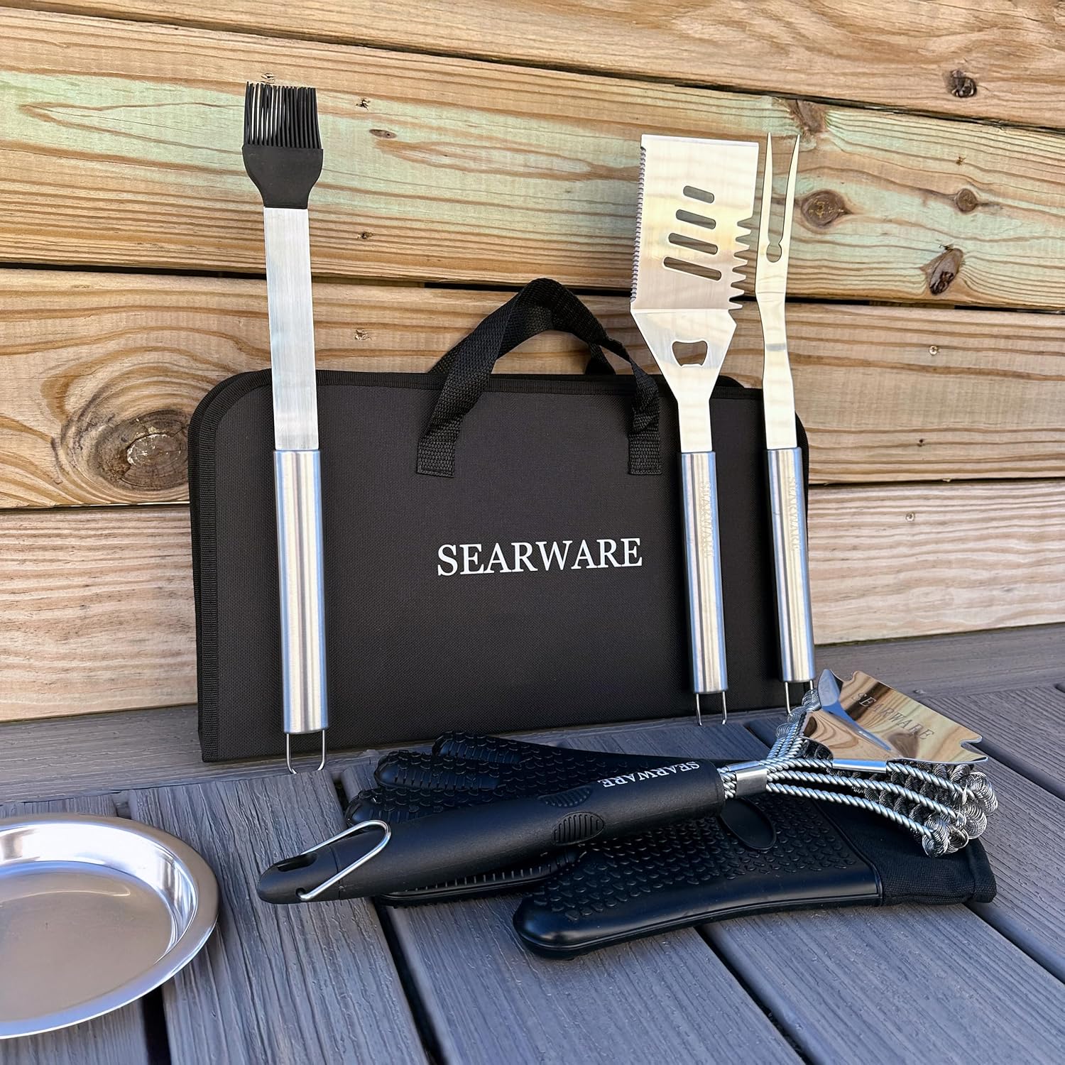Barbecue Grill Tool Set - Stainless Steel - Strong Durable Design - Heat Resistant Glove & Bristle Free Grill Brush