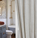 Farmhouse Striped Shower Curtain Set, Linen Blend Fabric with Detachable Polyester Liner, Breathable & Machine