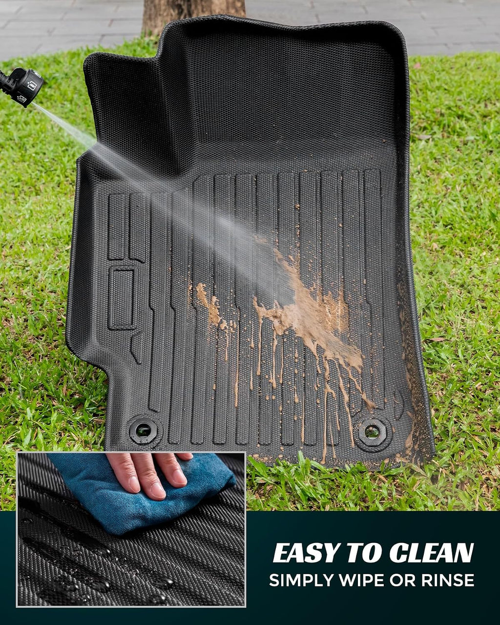 Car Floor Mats for Toyota Camry: 2007-2011 All Weather Interior Accessories, TPE Tech Rubber Black Front Rear Liners