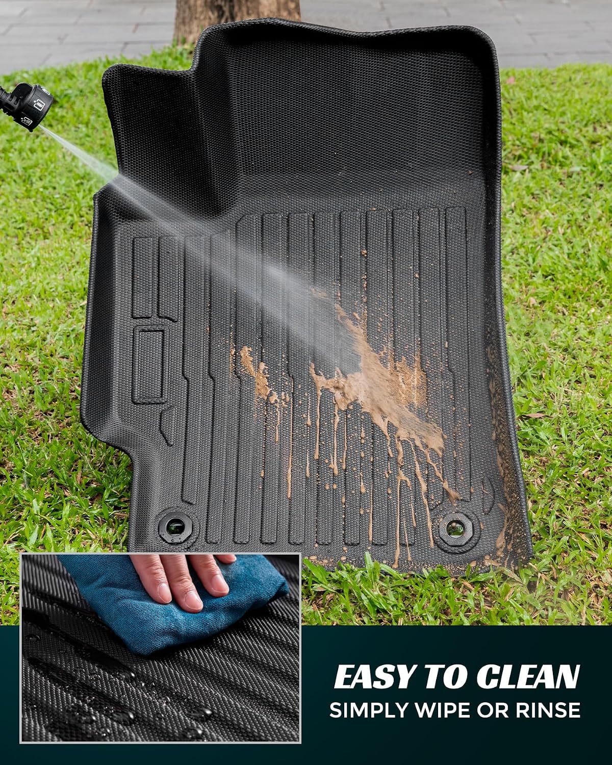 Car Floor Mats for Toyota Camry: 2007-2011 All Weather Interior Accessories, TPE Tech Rubber Black Front Rear Liners