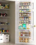 White 9-Tier Over The Door Pantry Organizer, Pantry Organization And Storage, Metal Hanging Spice Rack Shelves Door