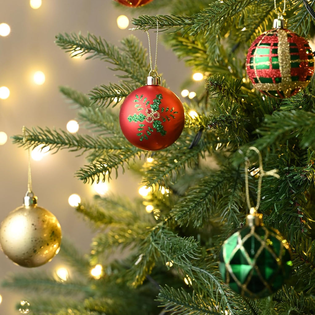 Christmas Ornaments Set, 30ct 2.36 Inches Red Green and Gold Shatterproof Christmas Tree Decorations Ball Ornaments