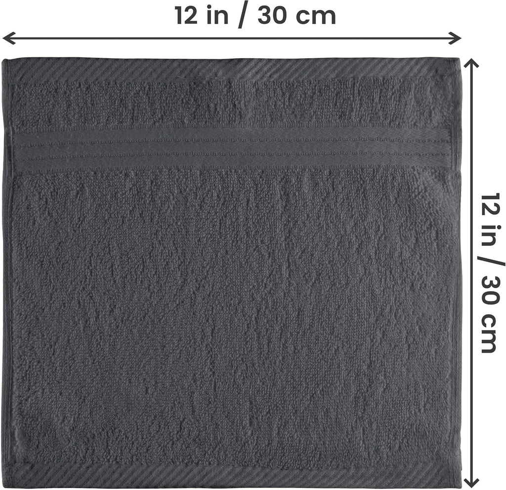12 Pack Premium Wash Cloths, 12x12 in, 100% Cotton, Grey | Highly Absorbent Soft Feel Lightweight Washcloths