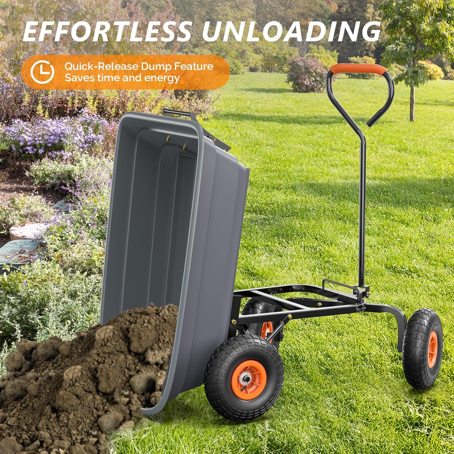 Dump Cart Wagon, 600LBS Quick-Release Dump Wheelbarrow, All-Terrain 10" Tires Garden Wagon for Yard, Lawn and Outdoor