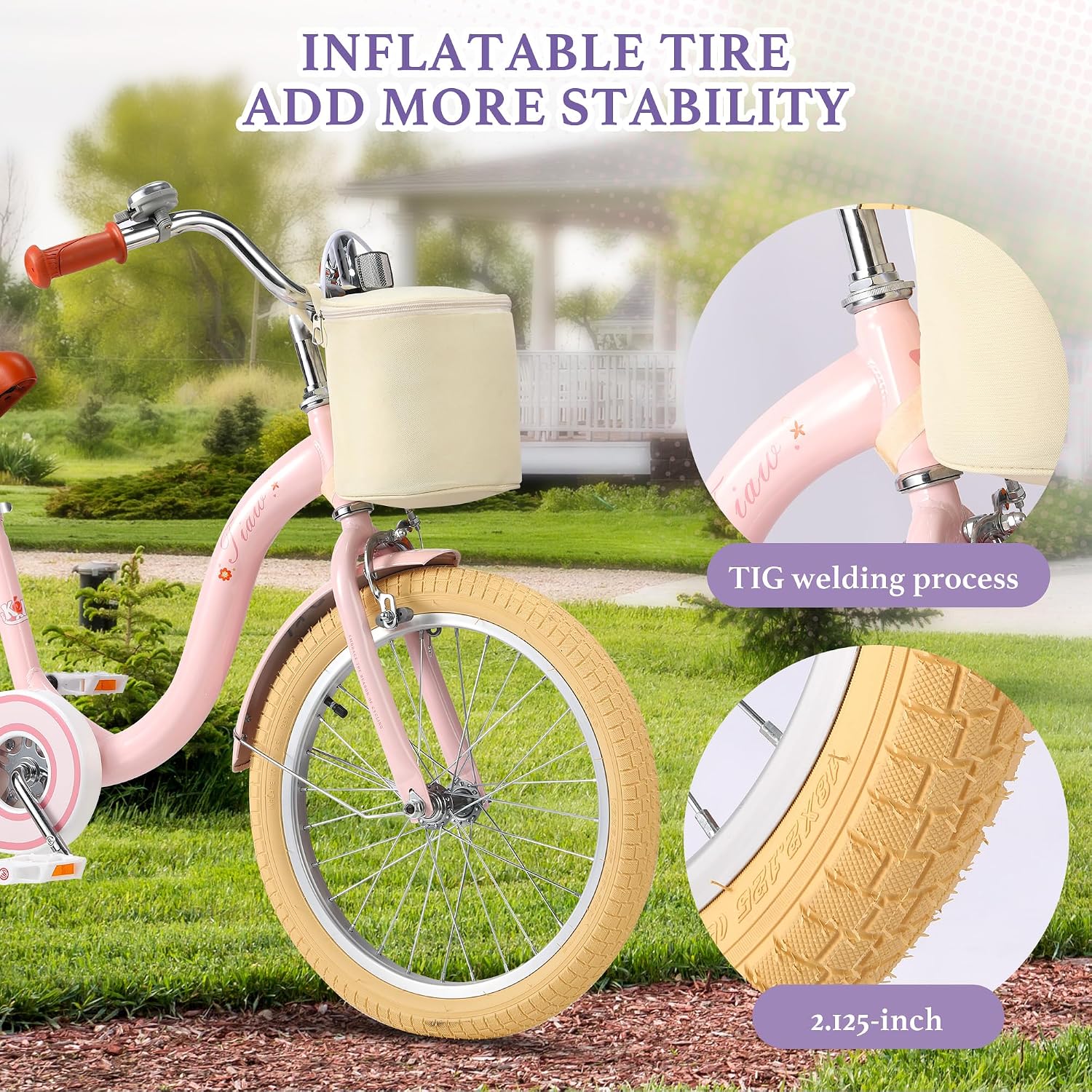 Kids Bike 14 Inch Girls Bicycle for Ages 3-5, Pink | Children Bicycle with Training Wheels, Adjustable Seat, Hand &