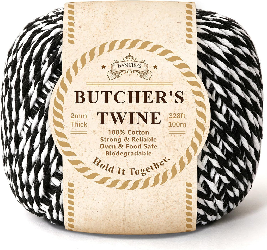 Cotton Twine 328 Feet, Bakers String for Craft, Gift Wrapping (White Black)