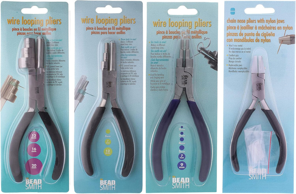 Wire Working Combo, 4-Piece Jewelry Making Set | 3 Different Wire Wrapping Pliers and Double Nylon Jaw Chain Nose