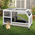 36" L Rabbit Hutch with Run, 2-Story Bunny Cage with Divider Panel | Pull-Out Tray, Wooden Small Animal Habitat with