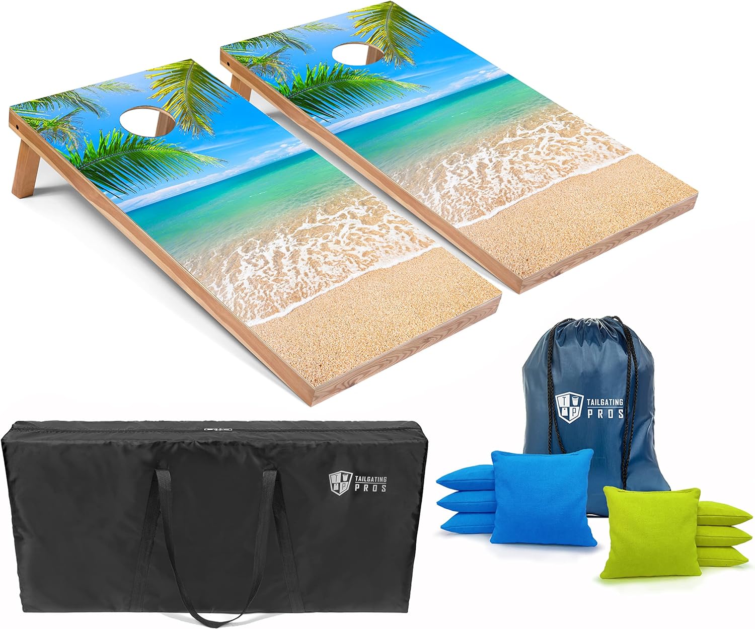 Cornhole Board Set w/Bean Bags and Carrying Case - 4'x2' Corn Hole Toss - Tournament and Lightweight Options