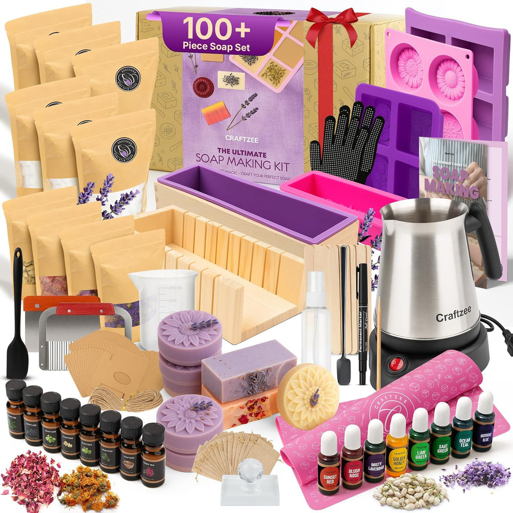 𝗦𝗨𝗣𝗘𝗥 𝗗𝗘𝗟𝗨𝗫𝗘 Soap Making Kit - All-in-One Soap Making Supplies with 6lbs Soap Base, 8 Dyes, 8 Essential Oils