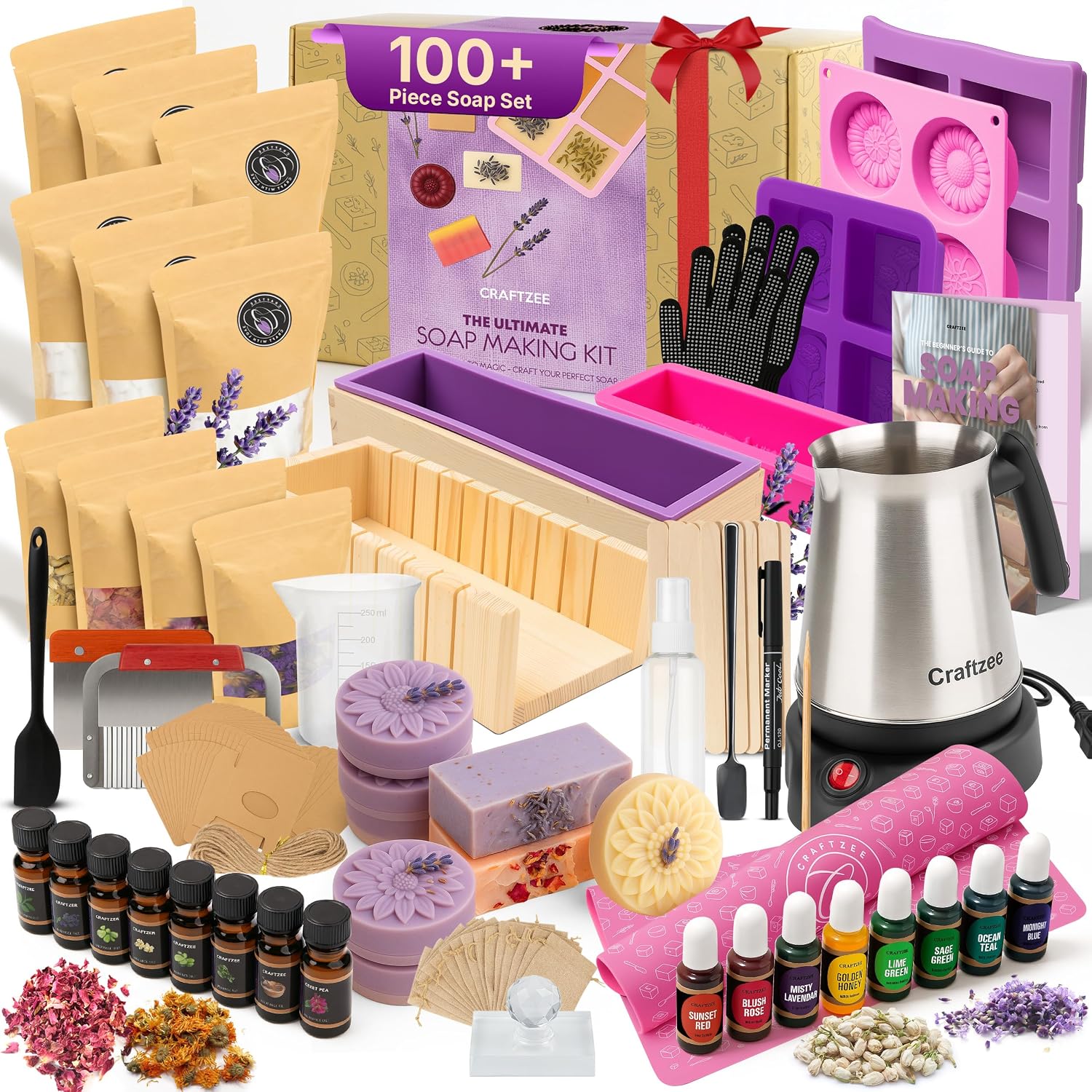 𝗦𝗨𝗣𝗘𝗥 𝗗𝗘𝗟𝗨𝗫𝗘 Soap Making Kit - All-in-One Soap Making Supplies with 6lbs Soap Base, 8 Dyes, 8 Essential Oils