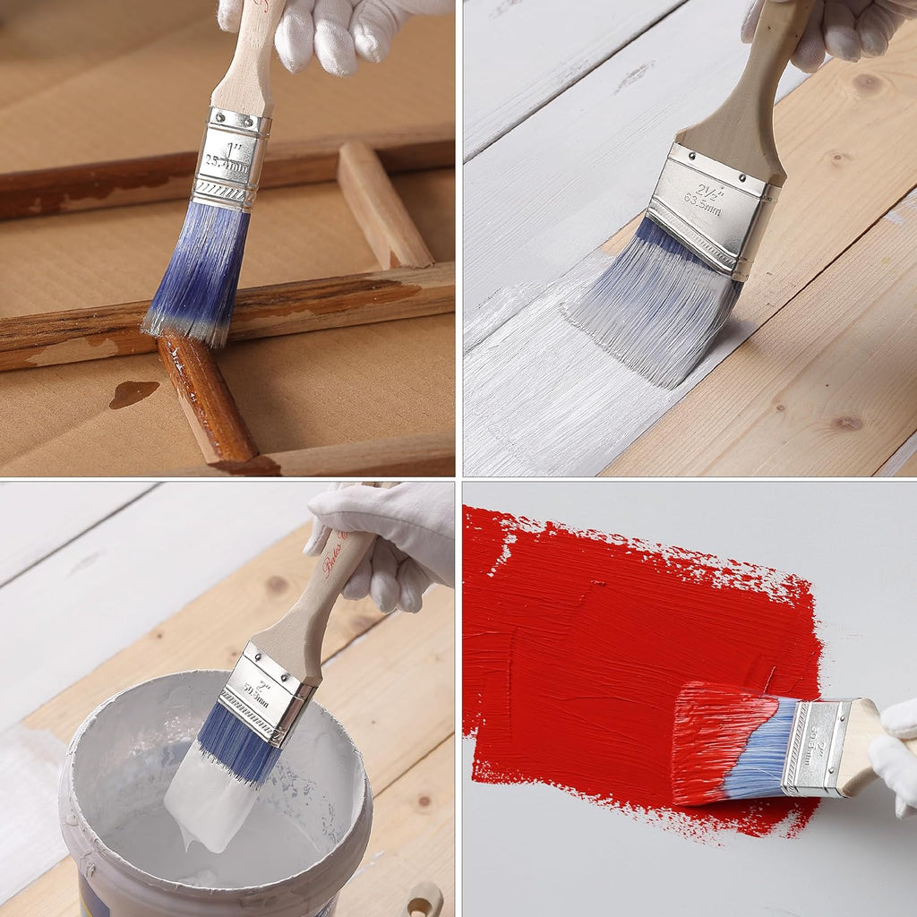 Bates- Paint Brushes, 6 Pack, 1", 1.5", 2" Angle Brushes, Wooden Handle