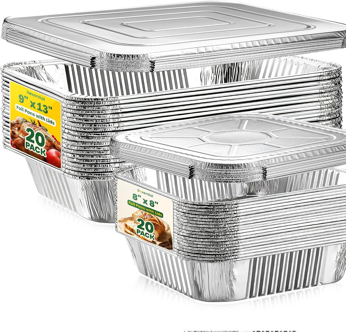 Aluminum Pans with Lids[40 Pack],Foil Pans with Lids 9x13[20pc] & 8x8[20pc]