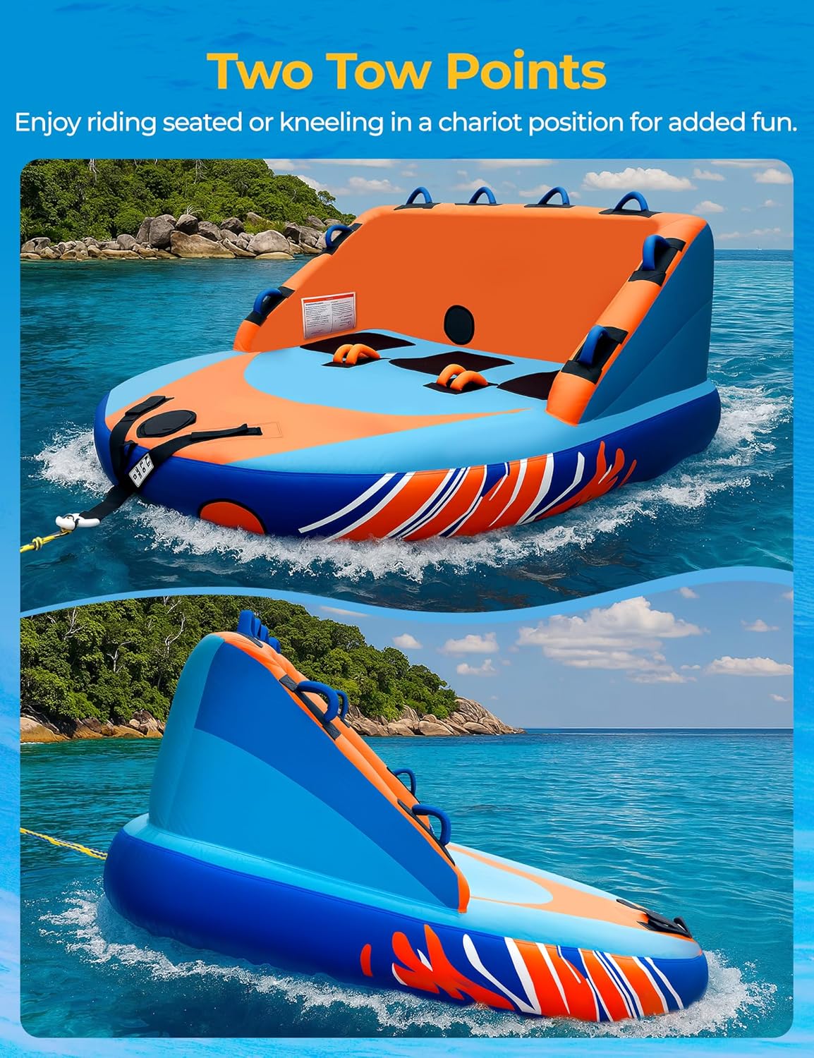 Towable Tube for Boating 1-3 Person, Inflatable Pull Boat Tube | Inflatable Water Tubes for Boats,Front & Back Tow