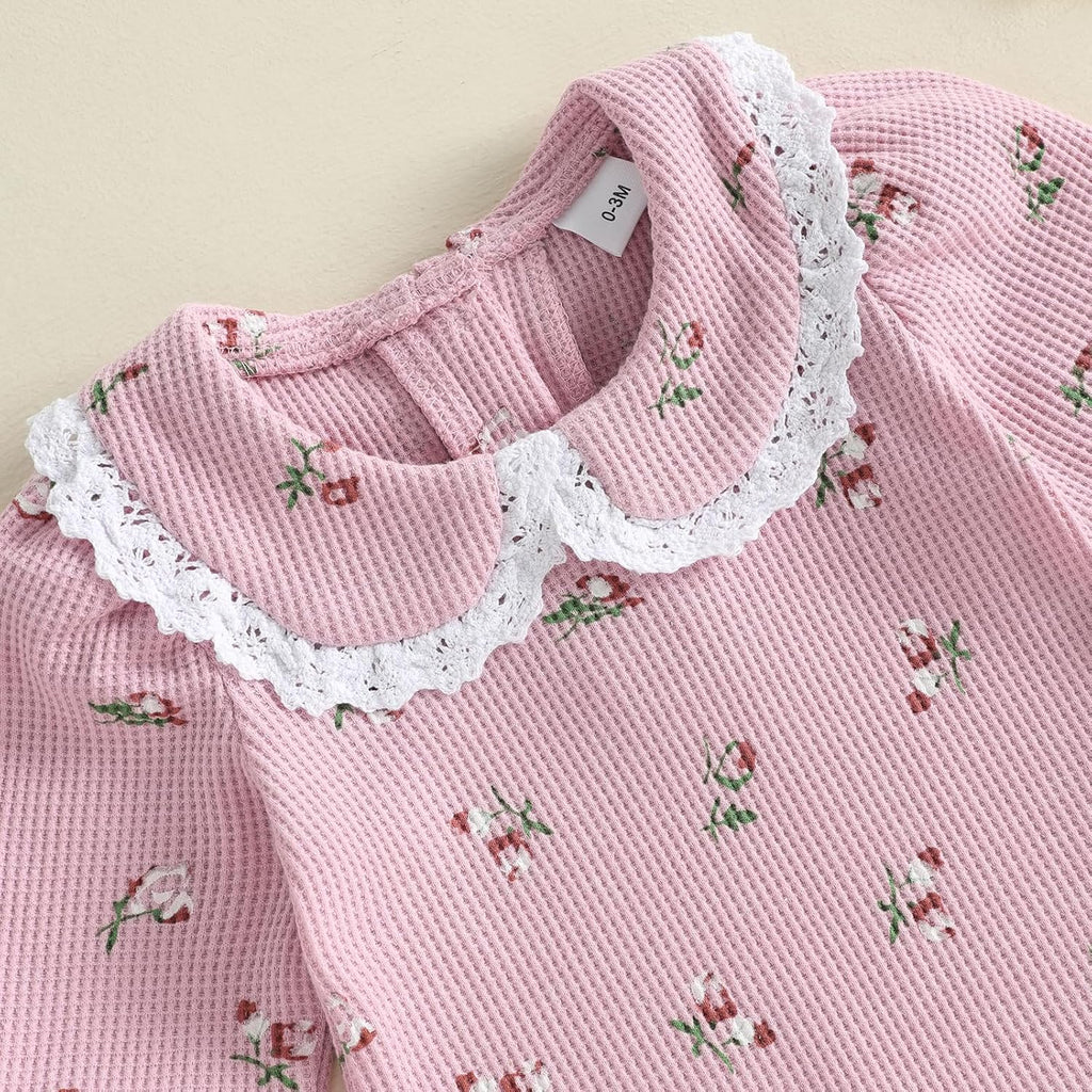 Baby Girl Newborn Clothes Floral Romper Lace Flared Jumpsuit