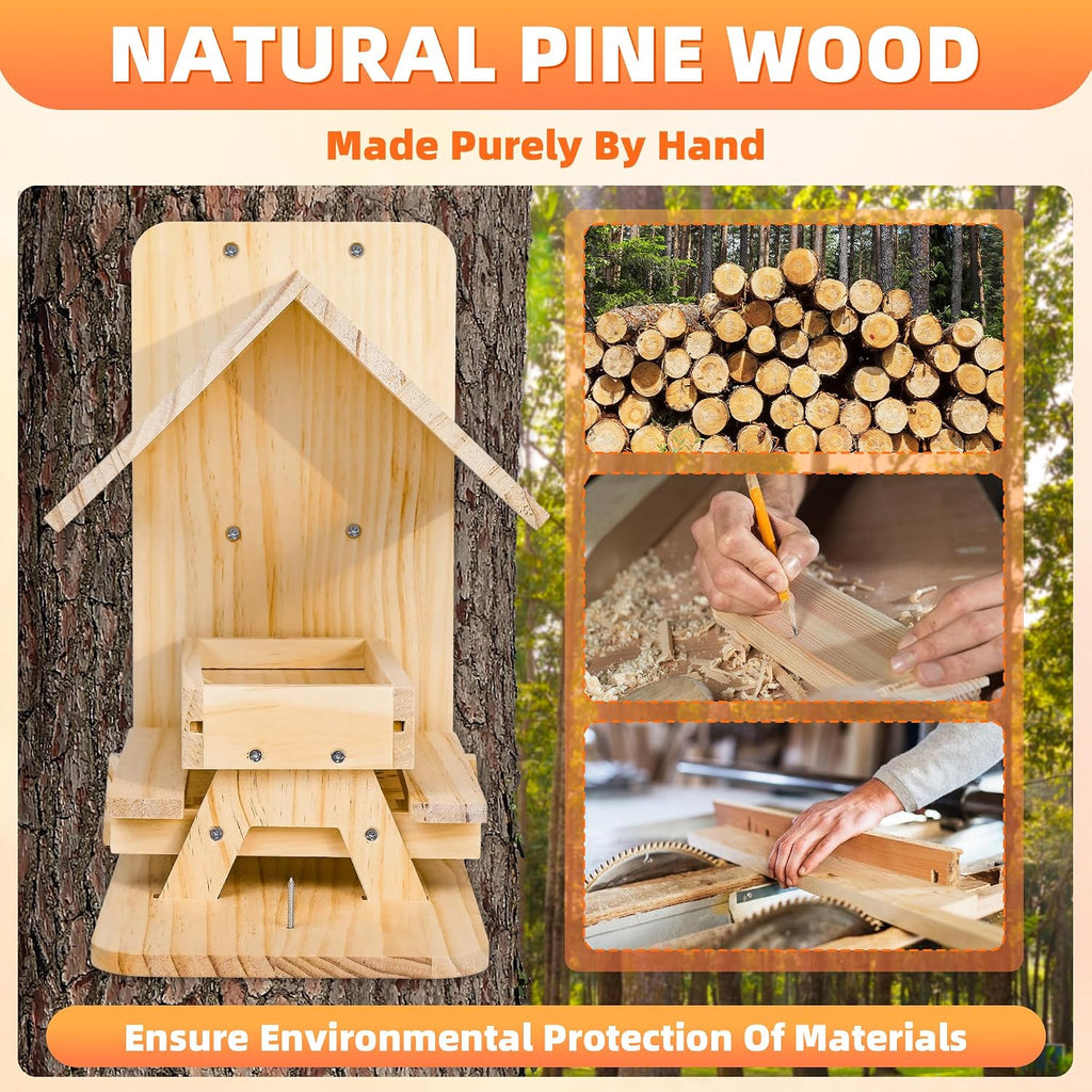 Squirrel Feeder for Outside - Wooden Picnic Table, Weatherproof Roof